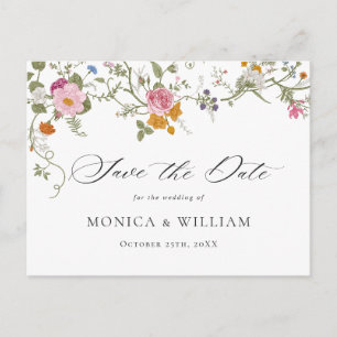 Pastel Pink Boho Floral Wildflower Save the Date Postcard