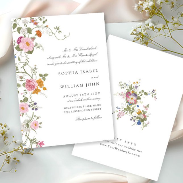 Pastel Pink Boho Floral Wildflowers Wedding Invitation (Creator Uploaded)