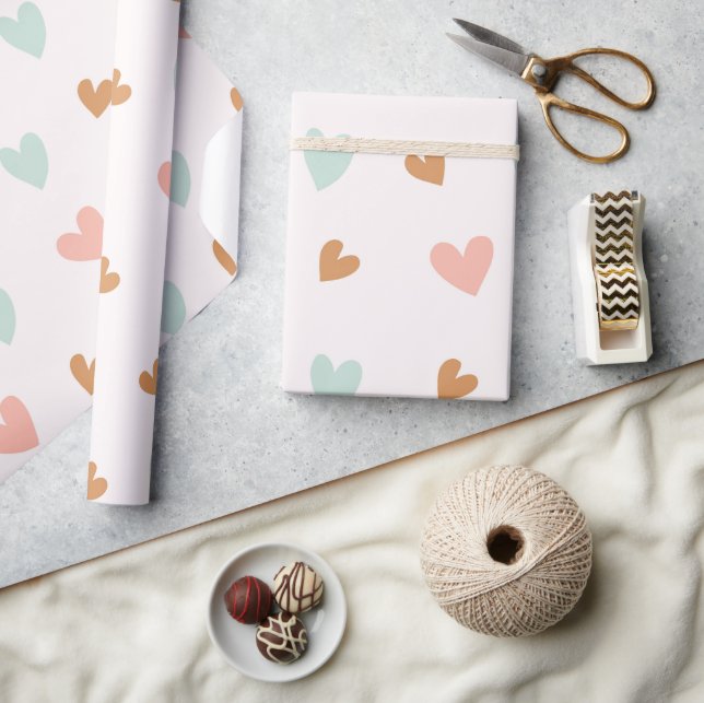 Pastel Pink Boho Hearts Valentine Wrapping Paper (Crafts)