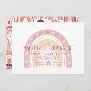 Pastel Pink Boho Rainbow First Birthday Invitation