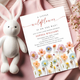 Pastel Pink Boho Wild Flowers Baby Shower Invitation