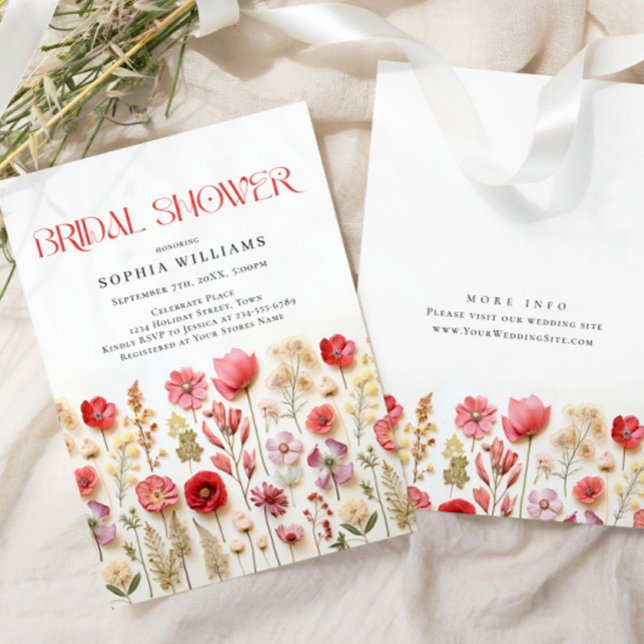 Pastel Pink Boho Wild Flowers Bridal Shower Invitation (Creator Uploaded)