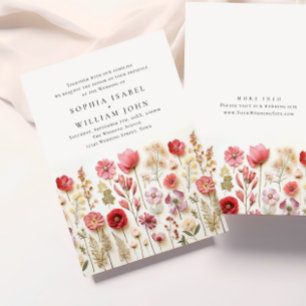 Pastel Pink Boho Wild Flowers Wedding Invitation