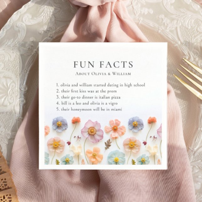 Pastel Pink Boho Wildflower Fun Facts Wedding Napkin (Creator Uploaded)