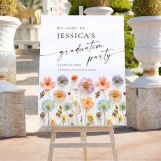 Pastel Pink Boho Wildflower Graduation Party Poster