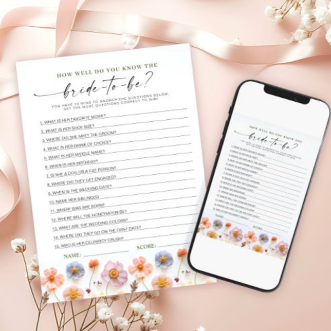 Pastel Pink Boho Wildflowers Bridal Game Card (Creator Uploaded)
