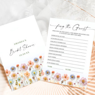 Pastel Pink Boho Wildflowers Bridal Game Card