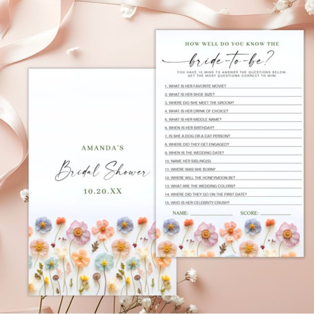 Pastel Pink Boho Wildflowers Bridal Shower Game (Creator Uploaded)