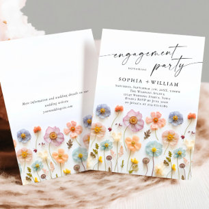 Pastel Pink Boho Wildflowers Engagement Party Invitation