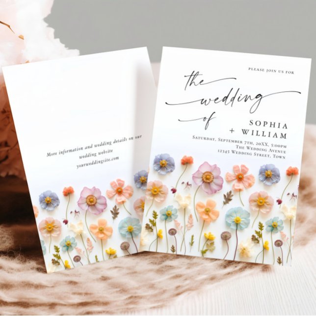 Pastel Pink Boho Wildflowers Floral Wedding Invitation (Creator Uploaded)