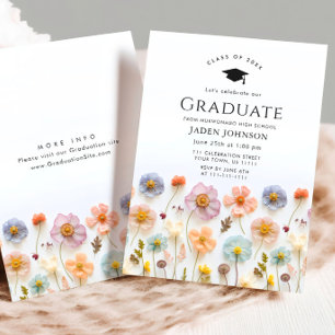 Pastel Pink Boho Wildflowers Graduation Party Invitation