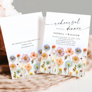 Pastel Pink Boho Wildflowers Rehearsal Dinner Invitation