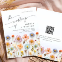 Pastel Pink Boho Wildflowers Wedding QR code
