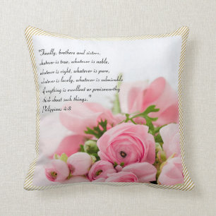 Pastel Pink Bouquet of Flowers Bible Verse Cushion
