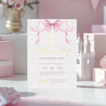 Pastel Pink Bow & Elegant Gold Script Birthday 