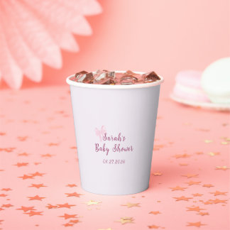 Pastel Pink Bow Minimal Baby Shower Paper Cups