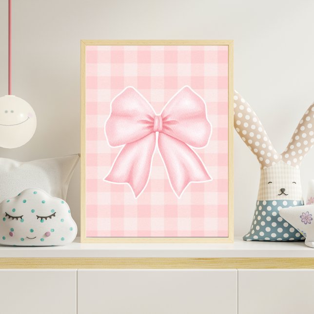 Pastel Pink Bow Print Gingham Nursery Poster (Creator Uploaded)