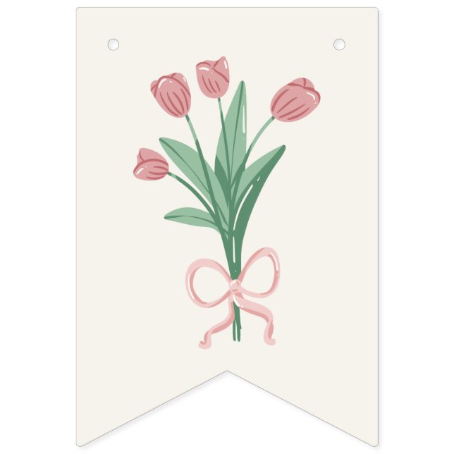 Pastel Pink Bow & Tulip Floral Custom Bunting (Second Flag)