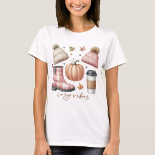 PASTEL PINK & BROWN FALL COZY VIBES T-Shirt