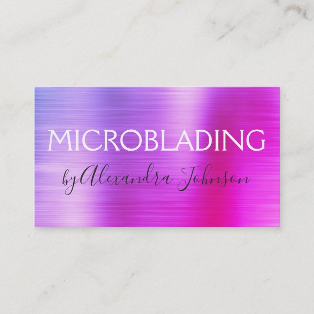 Pastel Pink Brushed Metal Microblading Business Card (Front)