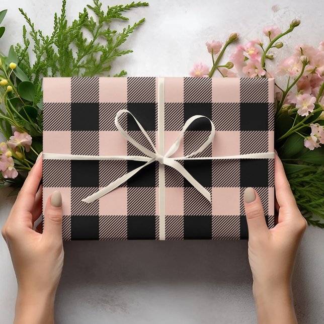 Pastel Pink Buffalo Plaid Blush  Wrapping Paper (Creator Uploaded)