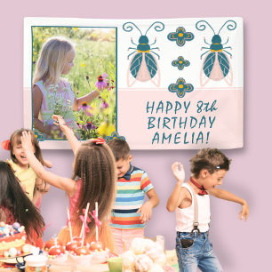 Pastel Pink Bugs Flower Girl Photo Birthday  Banner