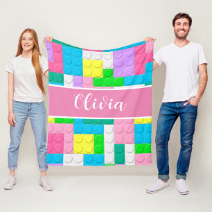 Pastel Pink Building Blocks Custom Girl Fleece Blanket