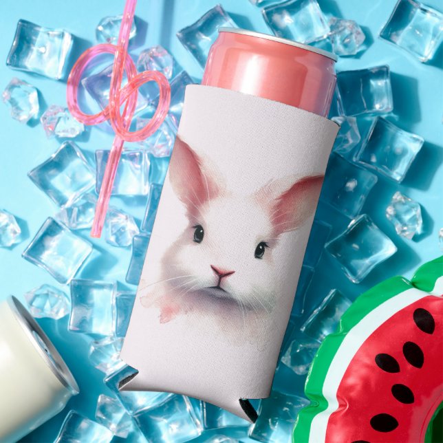 Pastel Pink Bunny Face Can Cooler (In Situ Summer)