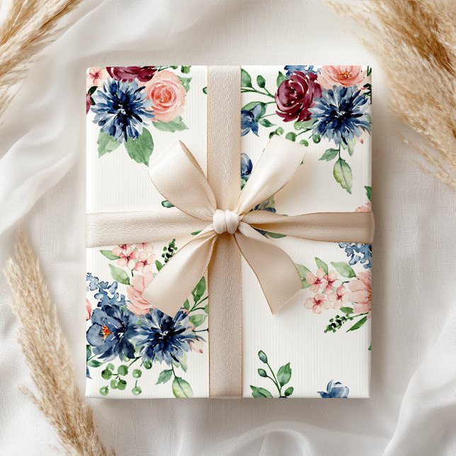 Pastel Pink Burgandy Blue Floral  Wrapping Paper (Creator Uploaded)