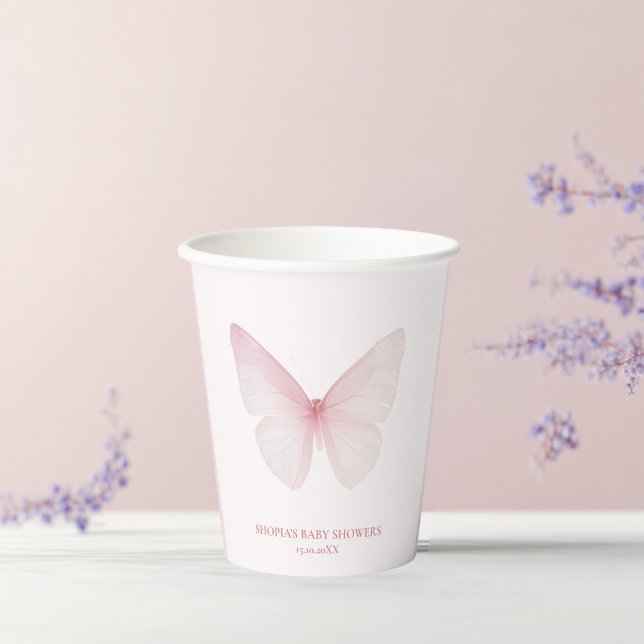 "Pastel Pink Butterfly Baby Shower  Paper Cups (Creator Uploaded)