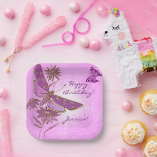 Pastel Pink Butterfly  Paper Plate