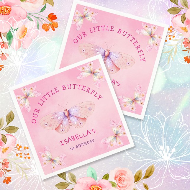 Pastel Pink Butterfly Theme Girl's 1st Birthday  Napkin (Pastel Pink Butterfly Theme Girl's 1st Birthday Napkins
)