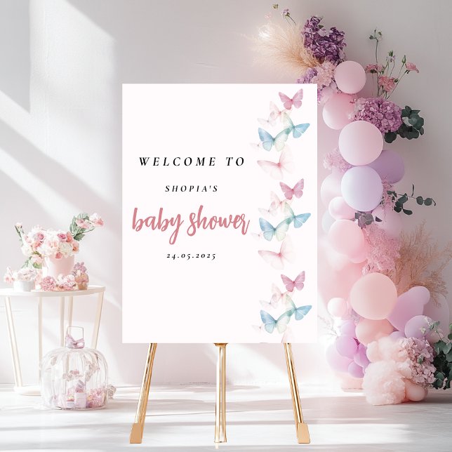 "Pastel Pink Butterfly Welcome  Acrylic Sign (Creator Uploaded)