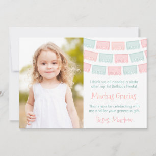 Pastel Pink Cacti Girl Birthday Party Gracias Thank You Card