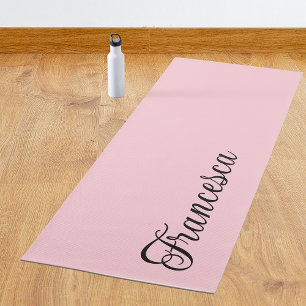 Pastel Pink Calligraphy Name   Stylish Simple Yoga Mat