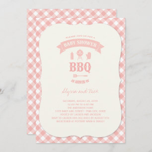 Pastel Pink Checks BBQ Chic Girl Baby Shower Party Invitation