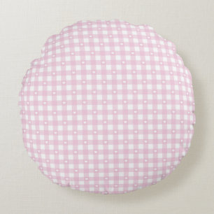 Pastel Pink Checks Round Cushion