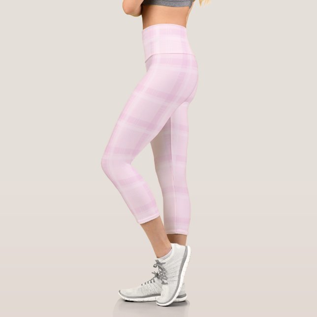 Pastel Pink Chequered Pattern | Soft & Aesthetic  Capri Leggings (Left)