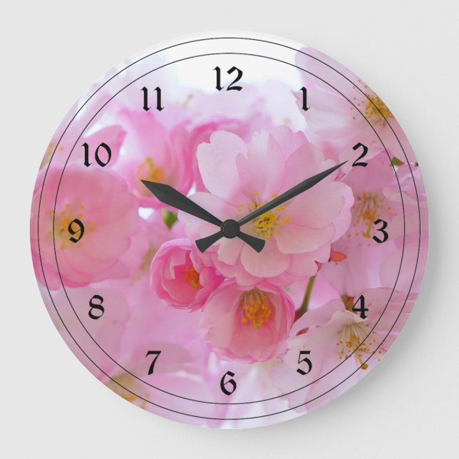 Pastel Pink Cherry Blossoms Large Clock (Front)