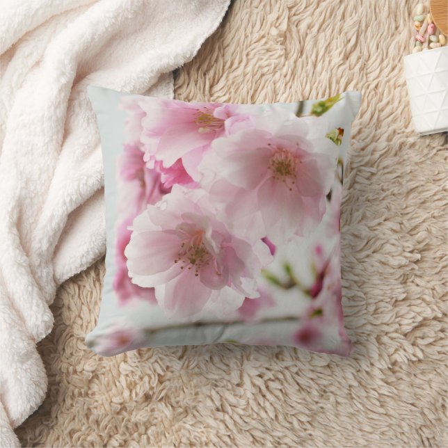 Pastel Pink Cherry Blossoms Trhow Pillow (Blanket)