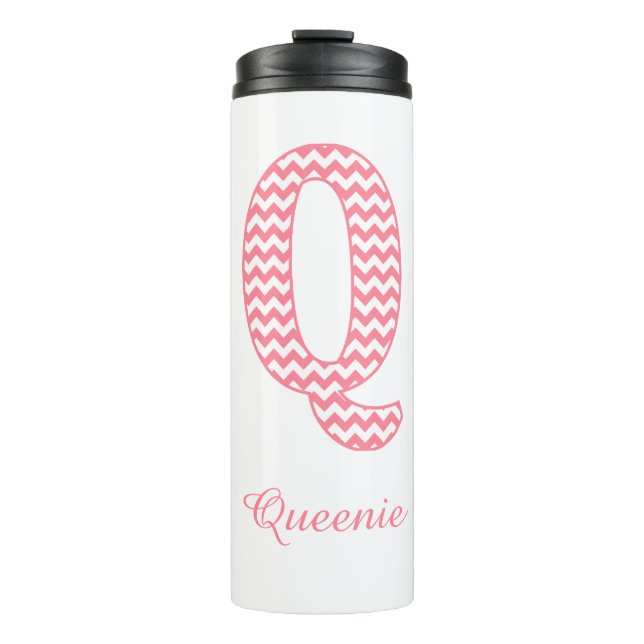 Pastel Pink Chevron Letter Q Design Thermal Tumbler (Front)
