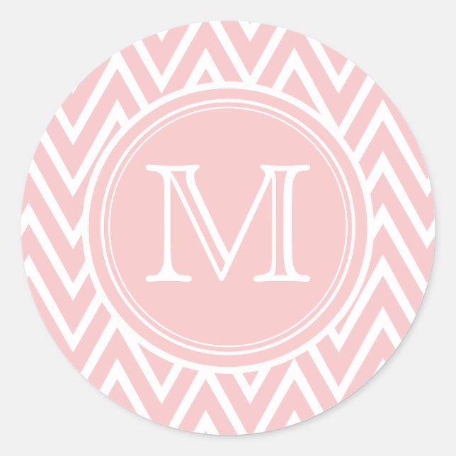 Pastel Pink Chevron Monogram Round Stickers (Front)