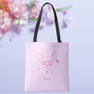 Pastel Pink Chihuahua Custom Name Tote for Dog Mum Bag