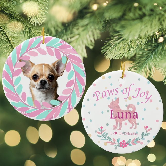 Pastel Pink Chihuahua | Personalized Christmas Ceramic Ornament (Creator Uploaded)