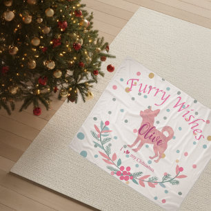 Pastel Pink Christmas - Chihuahua Custom Name Fleece Blanket