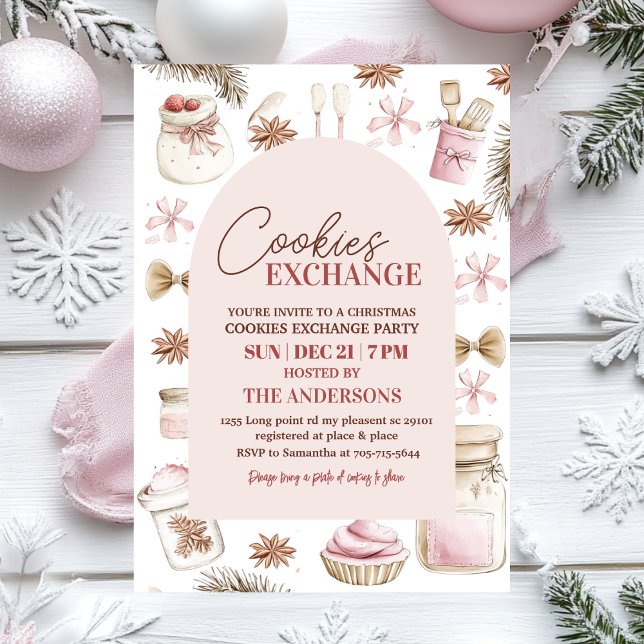 Pastel Pink Christmas Cookie Exchange  Invitation (Creator Uploaded)