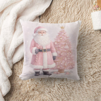 Pastel Pink Christmas Santa Cushion
