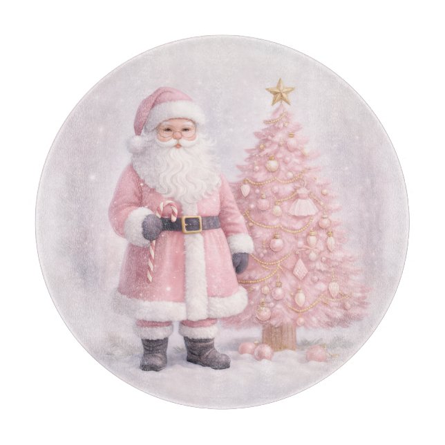 Pastel Pink Christmas Santa Cutting Board (Front)