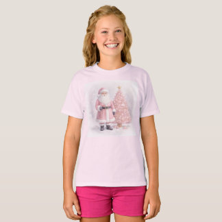 Pastel Pink Christmas Santa T-Shirt