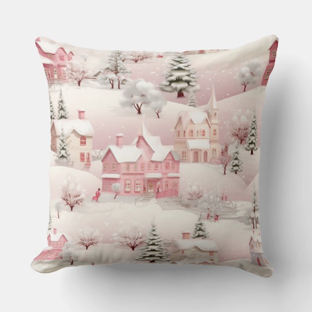 Pastel Pink Christmas Throw Pillow (Front)